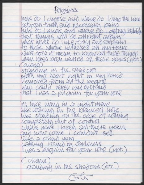Lot Detail - Eric Clapton Handwritten & Signed 