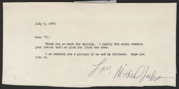 Michael Jackson 1976 Signed Letter