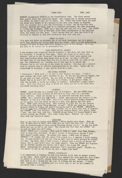 Rolling Stones Original Newsletter