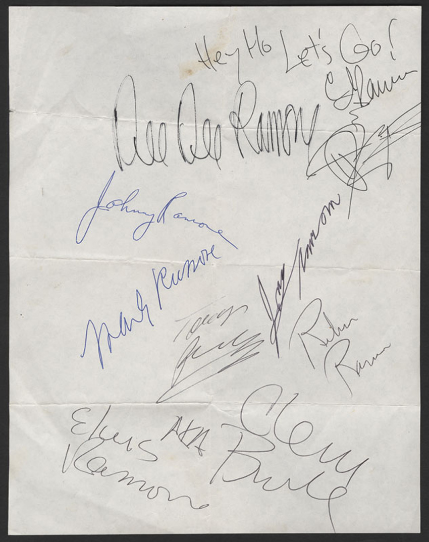 Lot Detail - Ramones Signed Page by All Eight members