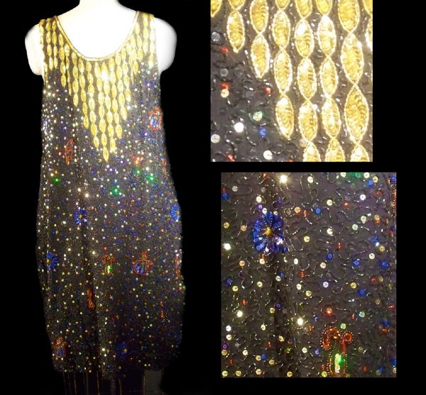 Andre Van Pier Custom Made Black Chiffon Sequined Tank Dress