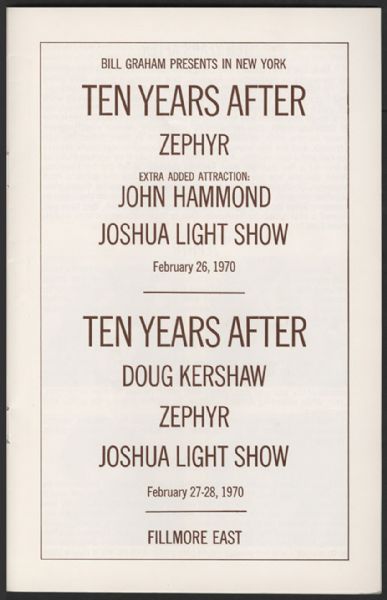 Ten Years After 1970 Fillmore East Original Program