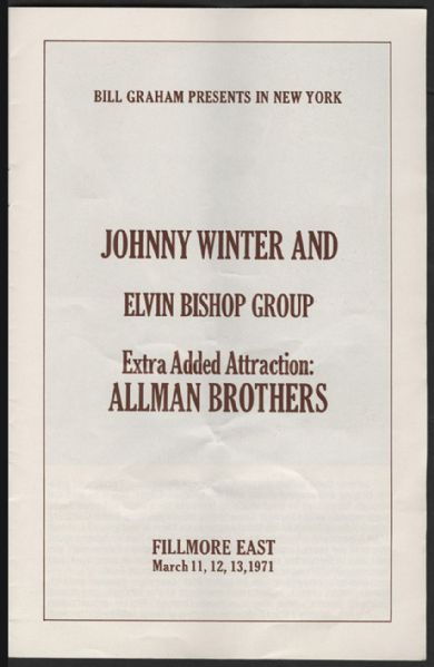 Johnny Winter/Allman Brothers 1971 Fillmore East Original Program 