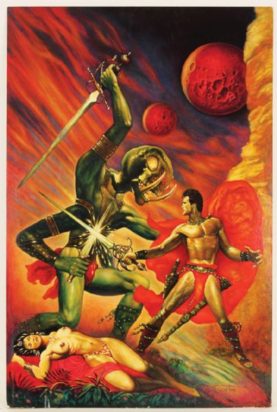 Original Marcus Boas "John Carter and the Green Man of Mars" Signed Oil Painting