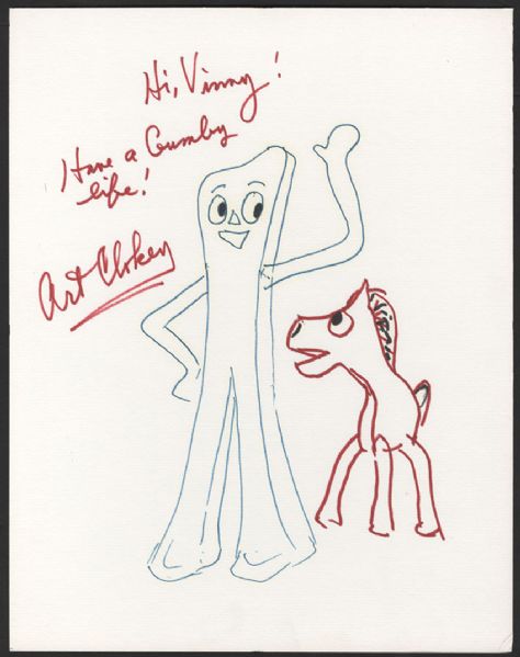 Art Clokey Gumby and Pokey Signed Drawing