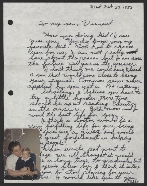 Mobster Anthony Spilotro Handwritten Letter to Son Vincent