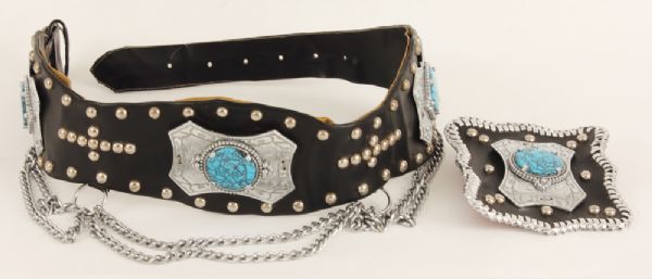 Elvis Presley Owned and Worn 1974 Custom Made Leather and Turquoise Belt