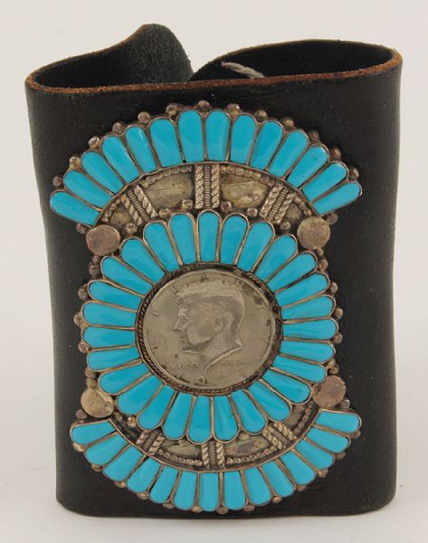Elvis Presley Owned and Worn Leather & Turquoise Wrist Band