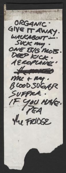 Red Hot Chili Peppers Anthony Kiedis Handwritten Set List