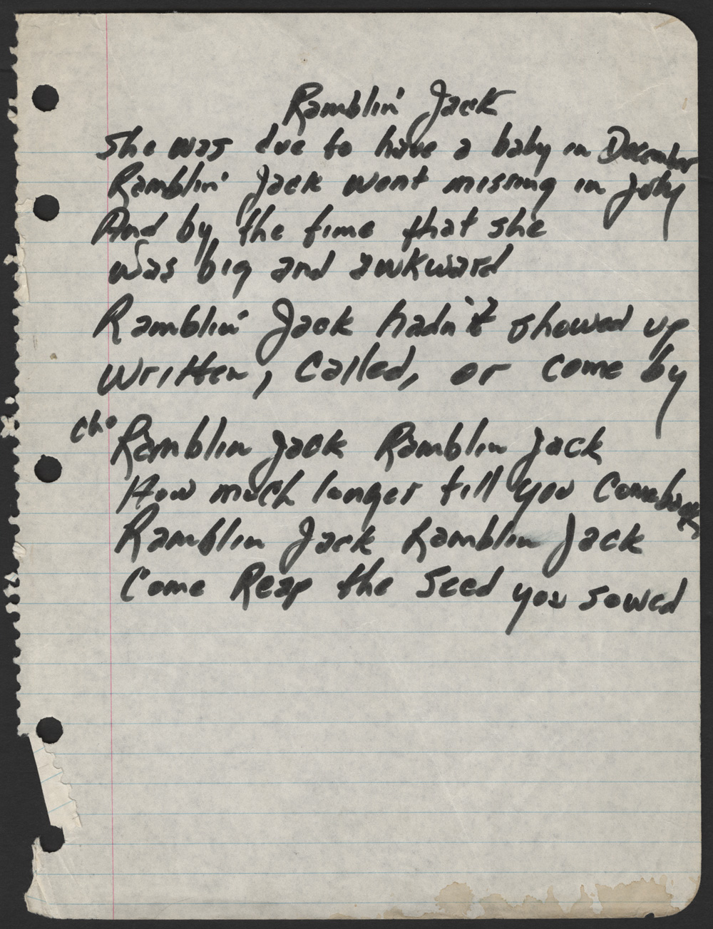 JOHNNY CASH HANDWRITTEN I TURN AROUND TWICE LYRICS