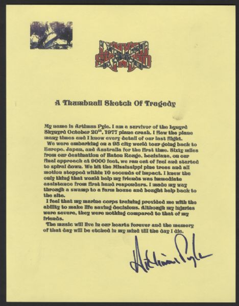 Lynyrd Skynyrd Artimus Pyle Signed First-Hand Account of Plane Crash