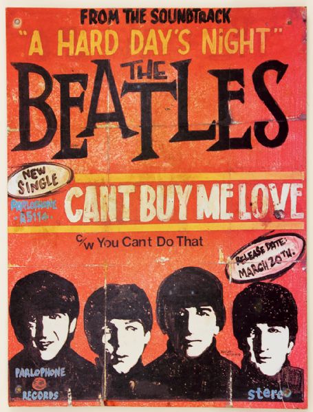 The Beatles Original Cavern Club "A Hard Days Night/Cant Buy Be Love" Promotional Enamel Sign 