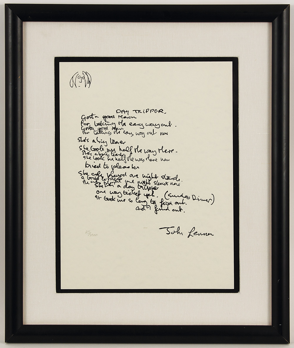 I'm Losing You Framed Limited Edition Hand Written Lyrics For
