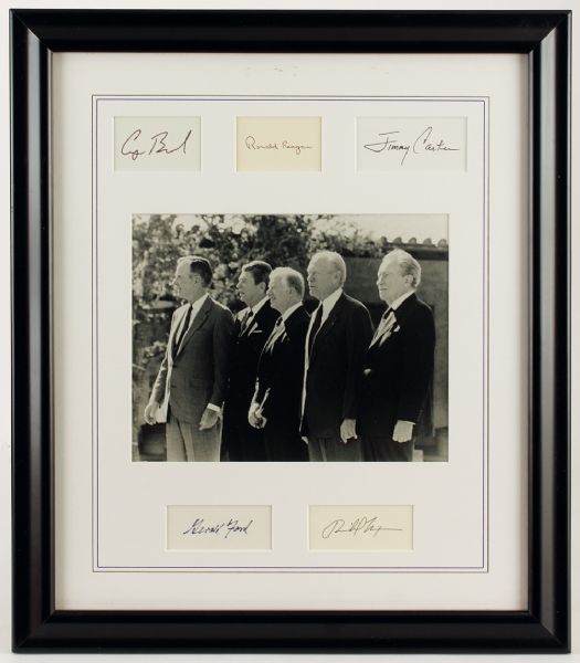 Bush, Reagan, Carter, Ford and Nixon Signed Montage