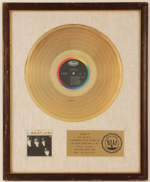 “Meet The Beatles” Original RIAA White Matte Gold Record Award