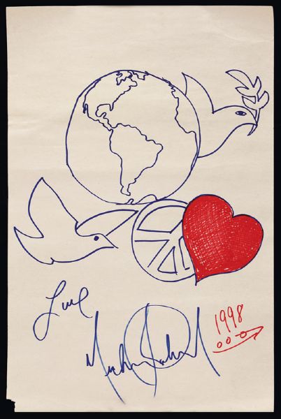 Michael Jackson Signed "World Peace" Hand Drawing