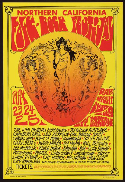 Jimi Hendrix Northern California Folk-Rock Festival Original Poster