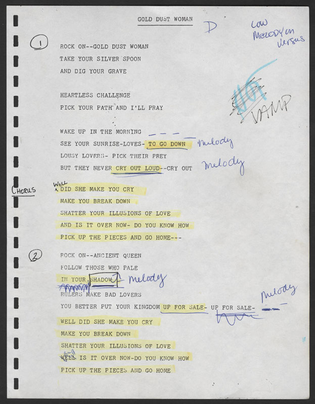 Lot Detail - Stevie Nicks Hand Annotated 