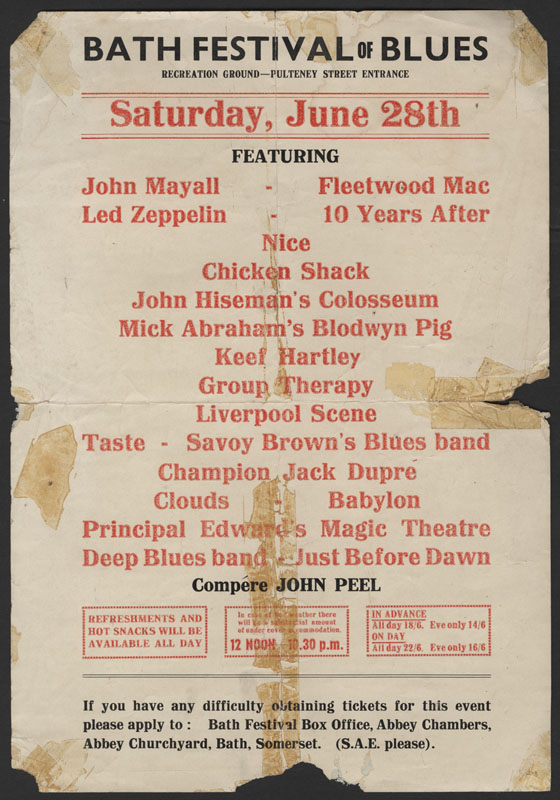 Lot Detail - Led Zeppelin Original 1969 Bath Festival Handbill