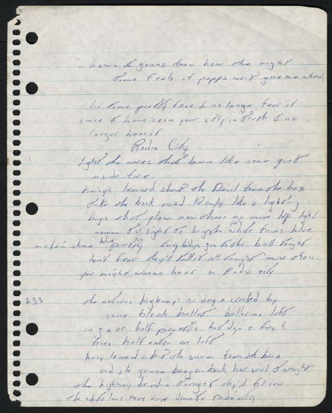 Bruce Springsteen Original Handwritten Working Lyrics Circa “Born To Run” 