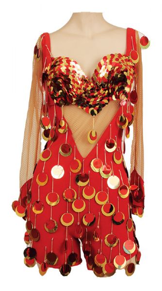 B-52s Kate Pierson "Cosmic  Thing Tour" Stage Worn Custom Made Sheer Red Dress