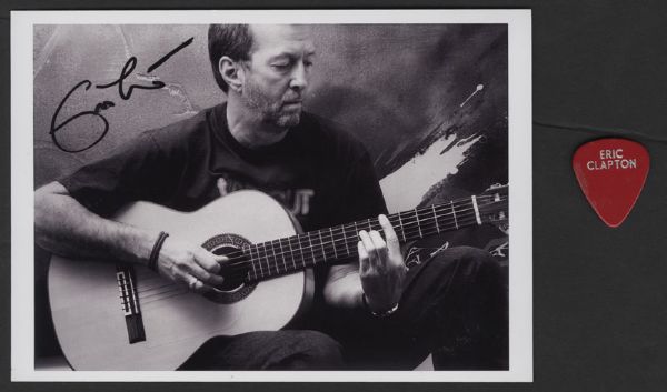 Eric Clapton Signed Photograph and Stage Used Guitar Pick