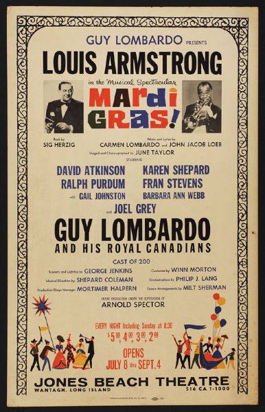 Louis Armstrong Guy Lombardo "Mardi Gras" Jones Beach Theatre Original Poster