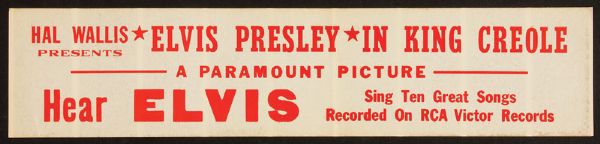Elvis Presley Original RCA "King Creole" Advertising Banner Sticker