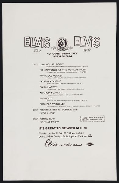 Elvis Presley 10th Anniversary With MGM Original Poster