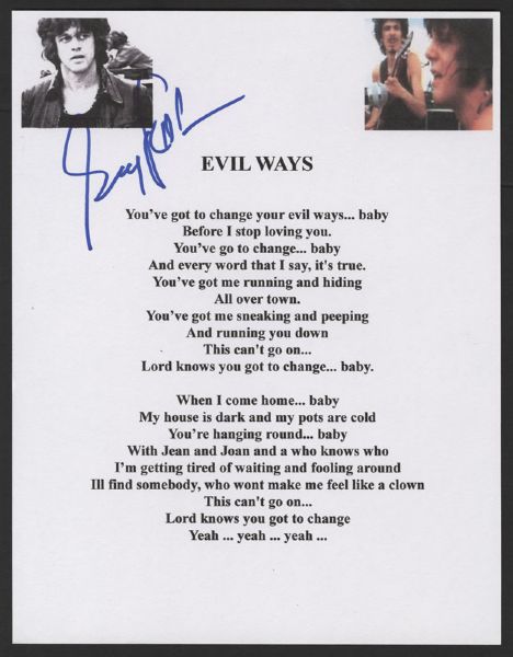 Santana Gregg Rolie Signed "Evil Ways" Lyrics