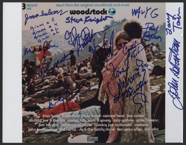 Woodstock 69 Album Cover Photograph Signed by 14 Performers