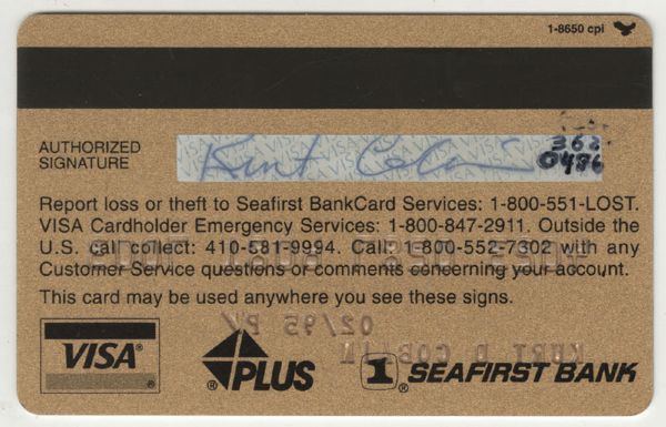 Kurt Cobains Signed Personal Visa Credit Card