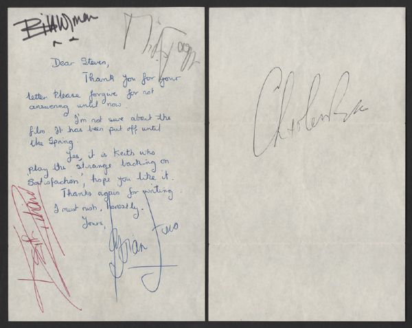 The Rolling Stones Signed Brian Jones Handwritten Letter Discussing "Satisfaction"