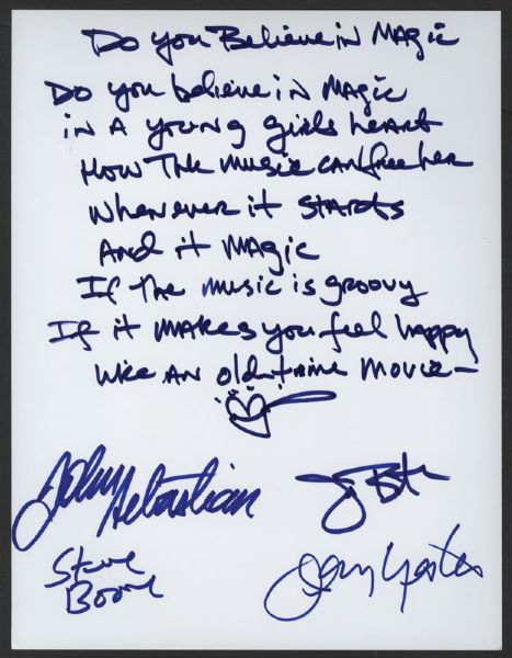 The Lovin Spoonful Signed "Do You Believe In Magic" Lyrics