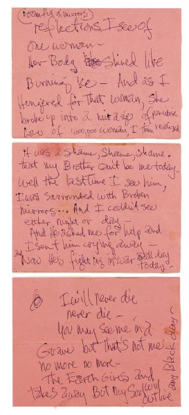 Jimi Hendrix Handwritten “Room Full of Mirrors” Lyrics