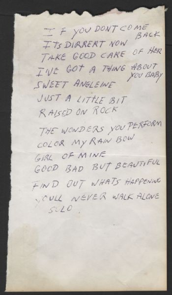 Elvis Presley Handwritten Set List Circa 1970s 