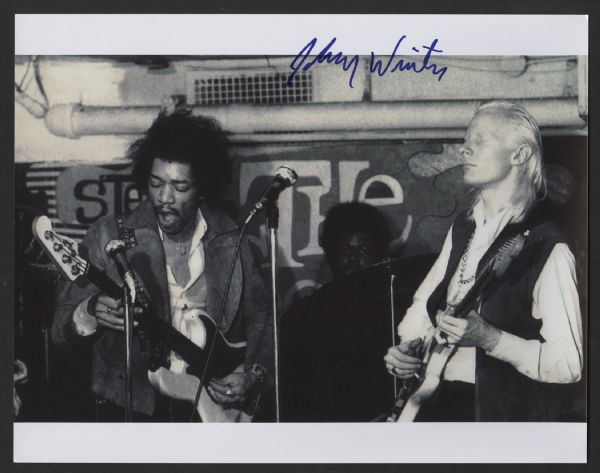 Johnny Winter Signed Photograph With Jimi Hendrix