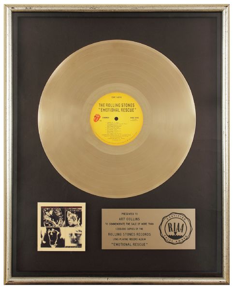 Rolling Stones "Emotional Rescue" Original RIAA Platinum Album Award