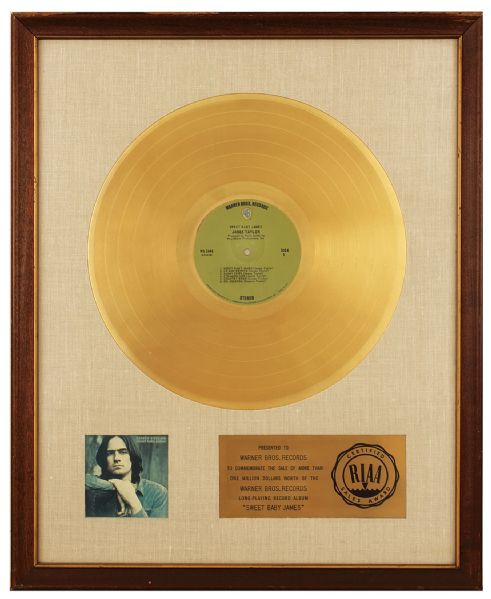 James Taylor "Sweet Baby James"  Original RIAA White Matte Gold Album Award