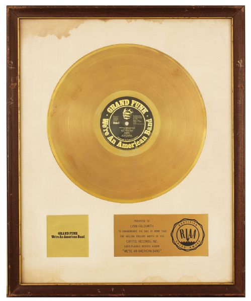 Grand Funk "Were An American Band" Original RIAA White Matte Record Award