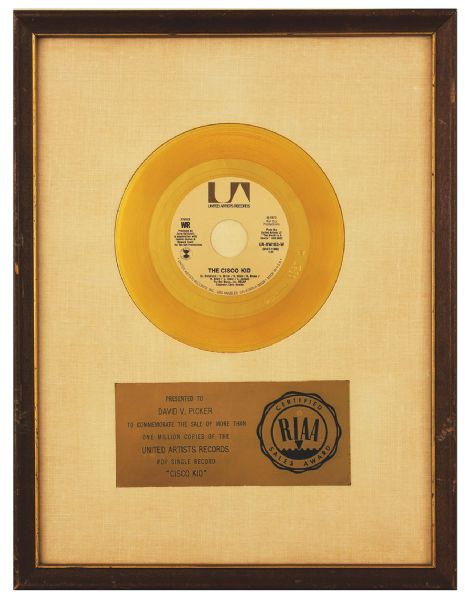 "The Cisco Kid" Original RIAA White Matte Record Award