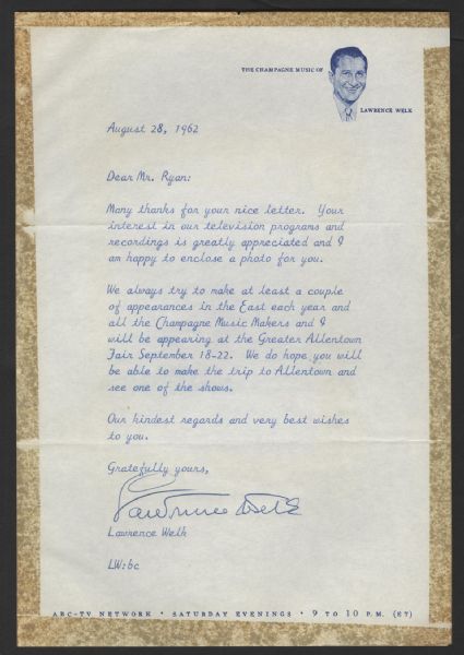 Lawrence Welk Signed Letter