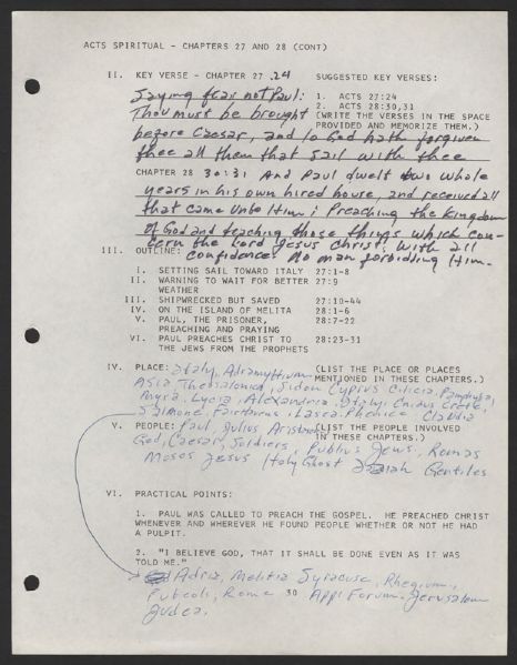 Johnny Cash Hand Annotated "Acts Spiritual"