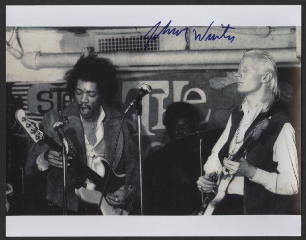 Johnny Winter Signed Photograph With Jimi Hendrix