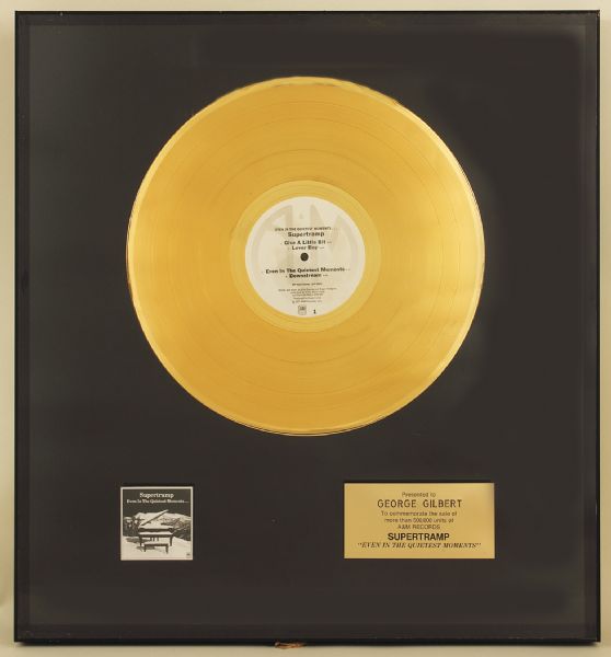 Supertramp "Even In The Quietest Moments" Original Gold Album Award