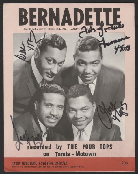 The Four Tops Signed "Bernadette" Sheet Music