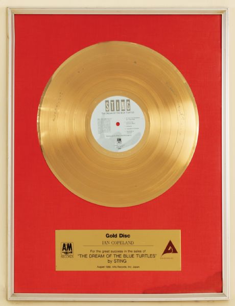 Sting "The Dream of the Blue Turtles" Original Gold LP Record Album Award