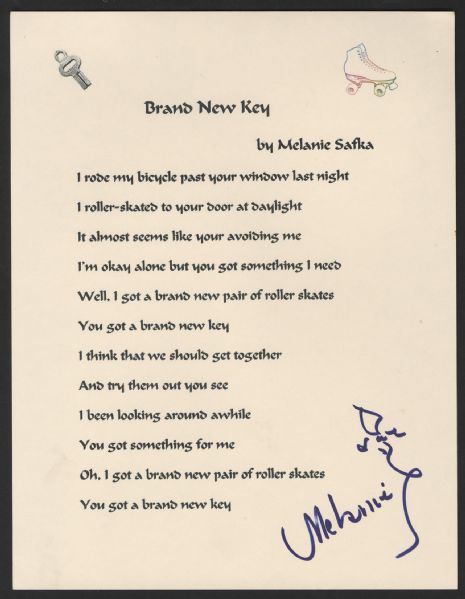 Melanie Signed "Brand New Key" Lyrics