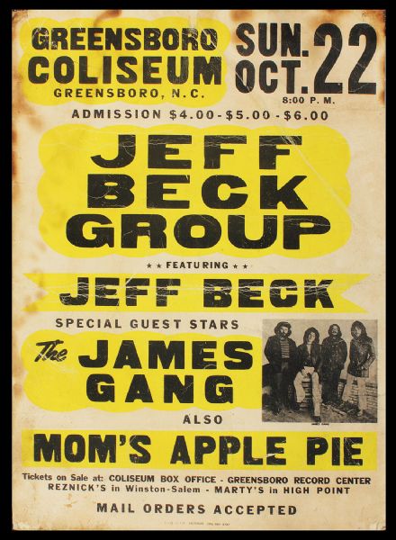 Jeff Beck Group Original Greensboro Coliseum Concert Poster
