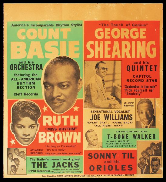 Count Basie, George Shearing, Ruth Brown et al Original 1950s Concert Poster